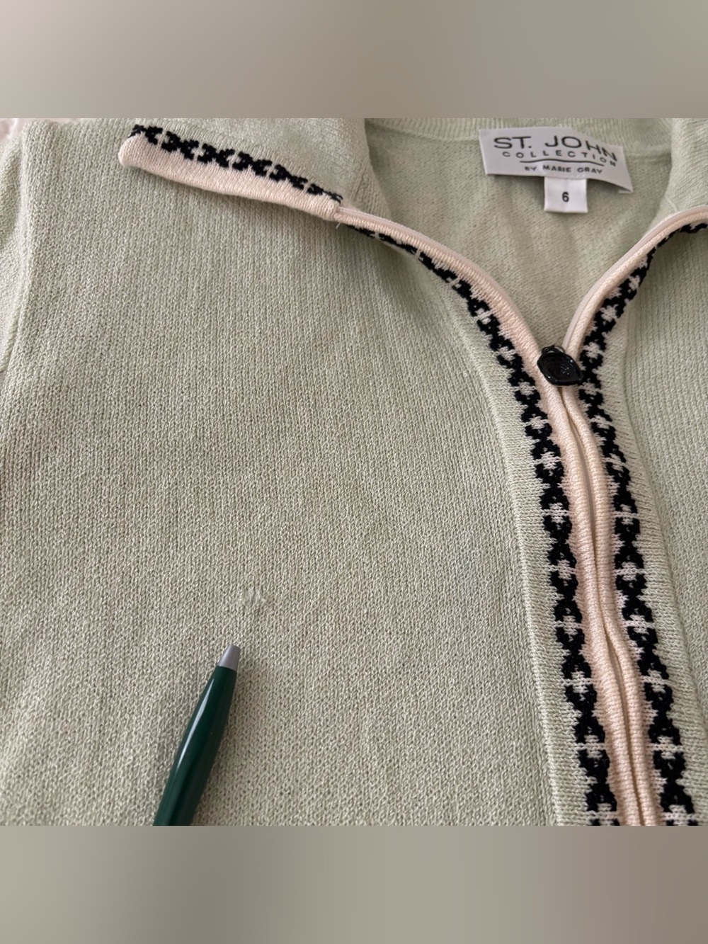 St. John Collection by Marie Gray Green Zip Knit Sweater Long Sleeve Vintage - Picture 6 of 14
